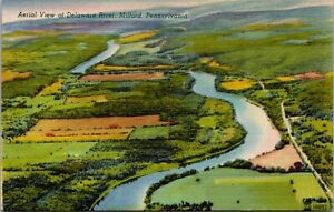 Postcard Milford Pennsylvania Aerial View of Delaware River Farms Hills Fields