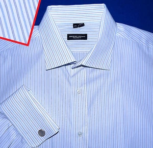 BERGDORFF GOODMAN MENS SHIRT 17.5 x 38 FRENCH CUFF WHITE PURPLE BLUE STRIPED - Picture 1 of 4