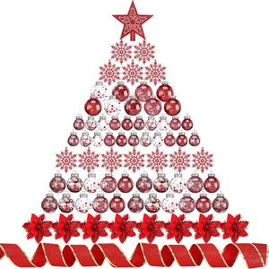 74 Pcs Christmas Ball Ornaments Set Plastic Shatterproof Christmas Tree Decorati - Picture 1 of 6