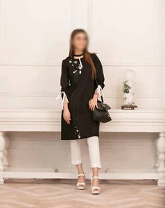 Monochrome Bareeza Cambric Cotton Kurti Tunic Kameez 1 PC Pakistani Indian S/36" - Picture 1 of 7