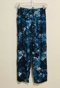 Pantalones de rayón con estampado de abanico azul talla pequeña - Imagen 1 de 2