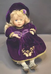 Porcelain Doll Wind-Up Music Box Collectors Choice Biscue Embroidered Velvet - Picture 1 of 7