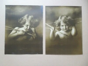 Vintage TABER PRANG LARGE Sepia Prints 17"x13" CUPID AWAKE & CUPID ASLEEP 1897 - Picture 1 of 9