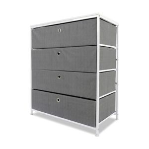 4 Drawer Organiser Storage Clothes, Fabric Cabinet Chest - Grey F1
