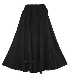 BeautyBatik Black Women Solid BOHO Gypsy Long Maxi Tiered Peasant Skirt 3X 22 - Picture 1 of 8
