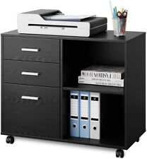 3-Drawer Wood File Cabinet, Mobile Lateral Filing Cabinet, Printer Stand, Black