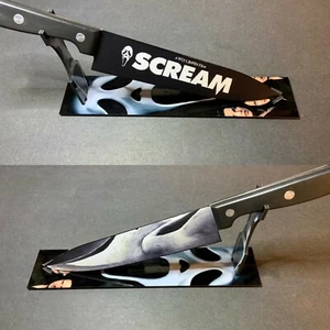 Cuchillo de cocina Scream Ghost Face con soporte grabado con láser - Imagen 1 de 7