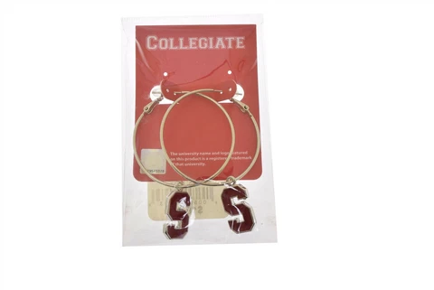 Stanford University Pierced Silver Hoop Earrings Red Enamel "S" Logo Cover