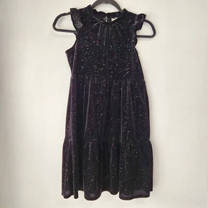 Crewcuts J. Crew Black Velvet Tiered Ruffle Dress Sparkle Girls Youth 10 - Picture 1 of 8