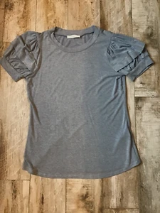 Ces Femme Damen Jeansblau Rüschen Kurzarm Oberteil Gr. M - Neu ohne Etikett - Bild 1 von 4