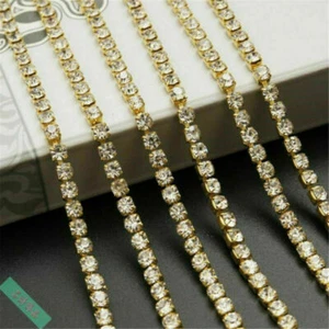 100CM Gold/Silver Crystal Glass Rhinestone Chain DIY Close Trim Sewing Craft - Picture 1 of 9