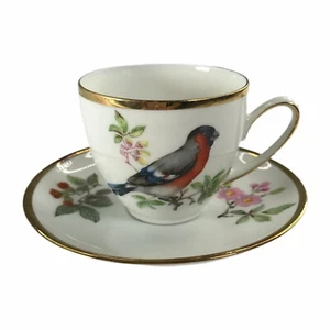Taza de té pequeña Schmid Alemania y platillo jilguero euroasiático pájaro flores rama - Imagen 1 de 8
