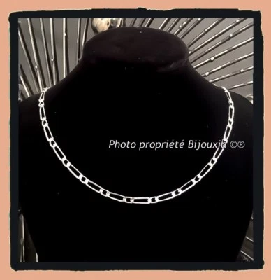 Catena 55cm X 4MM a Maglie Figaro Alternata 1-1 Argento Massiccio Rodio Alta Di - Immagine 1 di 4