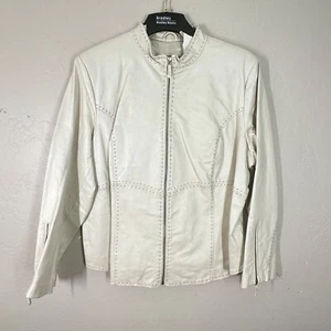 Bradley Bayou Leather Jacket 2X White Biker Contrast Lined Topstitch - Picture 1 of 19