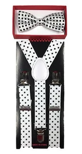Corbata y suspendedor ajustable de alta calidad para niños y niñas blanco/negro lunares - Imagen 1 de 1
