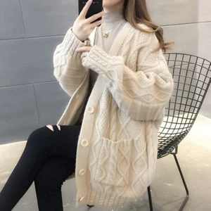 Autumn Women's Sweater Coat Loose Knit Cardigan Thickened Casual Button Oversize - Picture 1 of 30