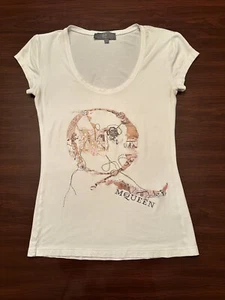 Alexander McQueen Women’s White Graphic Shirt Size Small Rhinestones - Picture 1 of 7
