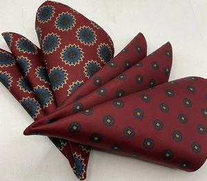 2 Burgundy Themed Patterned Pocket Squares, 12 Inch - Picture 1 of 7