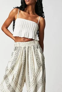 Free People Once Upon  A Yarn Dye Harem Pant Wide Leg Cream Black XS NWT India - Picture 1 of 12
