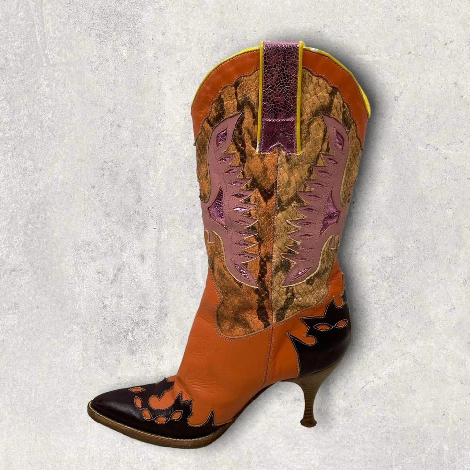 Botas de Vaquero D&G Raras de Cuero Naranja con Tacón Talla 36 Foto 1 de 4