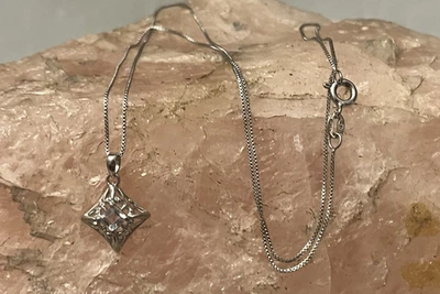 Colgante de plata de ley-art déco-corte princesa aguamarina, collar de 18" firmado DL Foto 1 de 4