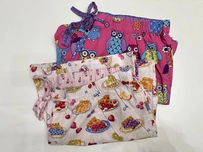 Lote de calcinhas de pijama Nick & Nora Pie and Owl tamanho grande cropped algodão rosa roxo  - Imagem 1 de 4