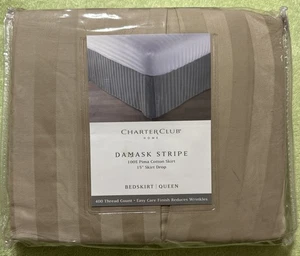 NEW Charter Club DAMASK STRIPE 100% Cotton Queen BEDSKIRT 15" Drop - Picture 1 of 7