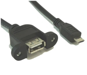 12inch USB 2.0 Micro-B 5 MALE pin to A Female PANEL MOUNT Cable - Picture 1 of 3