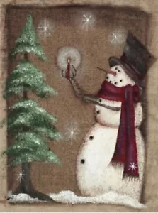 COUNTRY SNOWMAN And CHRISTMAS TREE LED LIGHTED BATTERY OPERATED CANVAS PICTURE - Picture 1 of 1