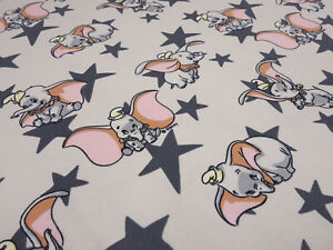 Stoffrest 18x145cm Baumwolle Jersey Dumbo Elefant Disney beige grau rosa Kinder