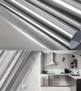 17.7×118 SILVER CONTACT PAPER STAINLESS STEEL PEEL AND STICK WALLPAPER REMOVABL - Picture 1 of 8