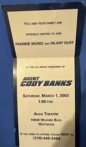 AGENT CODY BANKS RED CARPET PREMIERE TICKET FRANKIE MUNIZ HILARY DUFF RARE - Picture 1 of 5