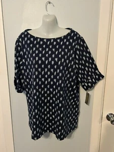 NWT Style&co Dark/Navy Blue Multi Top/Tee with Elbow Cuff Sleeve Plus Size 2X - Picture 1 of 3