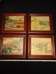 Eric Sloane Art 4 Lot 10" x 12" Farm Equipment Fall Landscape with frame 13"x15" - Imagen 1 de 7