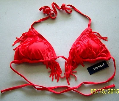 Antiguo Azul Marino - TOP DE BIKINI - Lindo Traje de Baño con Flecos Naranja Pequeño Nuevo con Etiquetas Foto 1 de 4