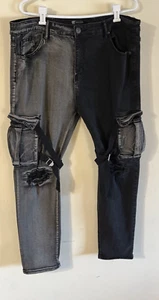 Waimea Jeans Herren 40x32 Skinny Fit Cargo Stretch schwarz Träger Taschen 2-farbig Y2K - Bild 1 von 12