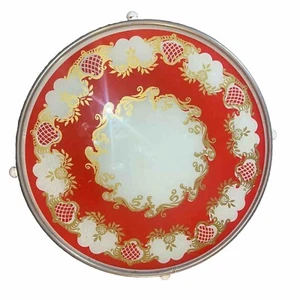 VTG Reverse Painted Glass Metal Lazy Susan Turntable Vanity Serving Tray Display - Picture 1 of 7