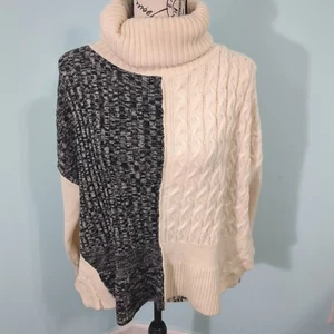 Karen Millen Mixed Knit Turtleneck Sweater Wool Cream Gray Side Split small - Picture 1 of 6