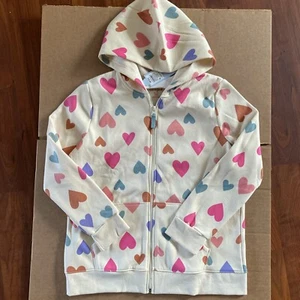 Cat & Jack Girls Cream Pink Blue Heart Zip Hoodie Sweatshirt Size XL(14) Plus - Picture 1 of 2