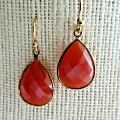 Gemstone Teardrop 18K Yellow Gold Plated Sterling Earrings-Pierced-New Foto 1 de 4