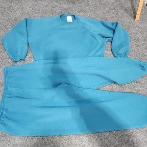 Vintage 90er Hanes Her Way Sweatanzug XL Oberteil Large Hose blau Pullover unbedruckt - Bild 1 von 24