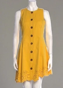 Derek Lam 10 Crosby Dress Womens 2 Yellow Crew Neck Mini Sleeveless Stylish - Picture 1 of 7