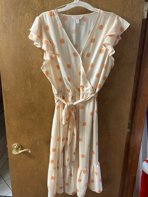 Lauren Conrad Pink with White Polka Dot Dress size XL Ruffled Sleeves - Image 1 of 3