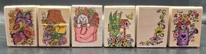 Set mit 6 Blumenstempeln 1,75" x 2,5" Holz montiert - Bild 1 von 13