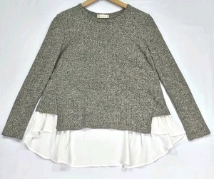 Altar’d State Grey/Brown Small lightweight sweater top with White Sheer trim - Picture 1 of 13