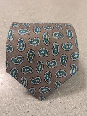 Land's End Necktie Men's 55x3.5 Inch Gray Paisley Blue And Yellow - Image 1 of 4