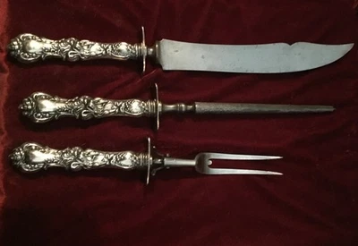 "Juego de talla Art Nouveau R Wallace M. Horquilla 10 5/8"" cuchillo 14 5/8"" y acero 13 1/4""" Foto 1 de 4