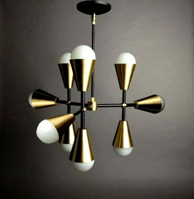 9 Light Mid Century Brass Sputnik Chandelier Light Fixture Handcrafted - Image 1 of 2