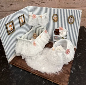 OOAK Unique 1/12 Dolls House Miniature Blue White Nursery Diorama Display (Y) - Picture 1 of 14