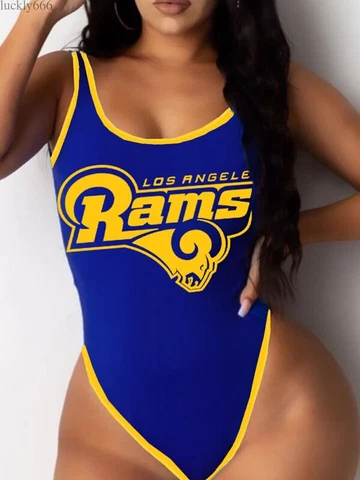 Los Angeles Rams Women's One Piece Swimsuit Sexy Thong Bikini Beach Swimwears Cover
